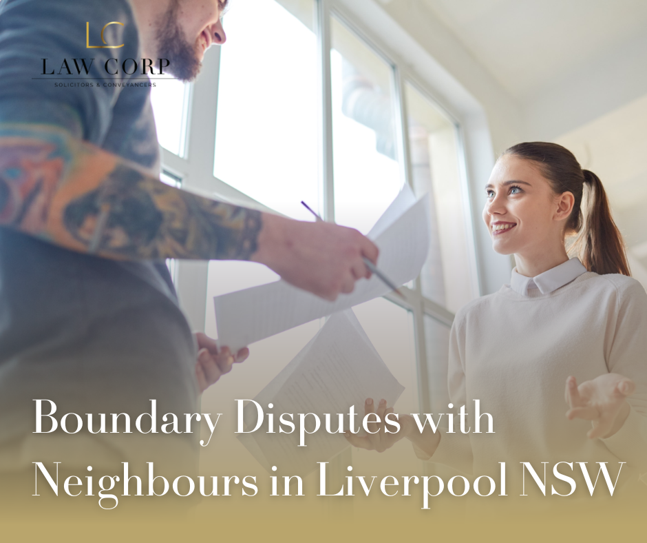 Two neighbours discussing property boundaries indoors with documents in hand